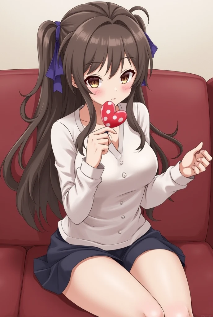 1girl,solo,,looking at viewer,tokisaki kurumi,black hair,(((hair over one eye,trembling))),very long hair,,red eyes,,low twintails,,spoken heart,6yo,(petite),flat chest,grin,outdoor,camisole,denim shorts,socks,(nsfw),open mouth,(fellatio:1.6),squatting,from side