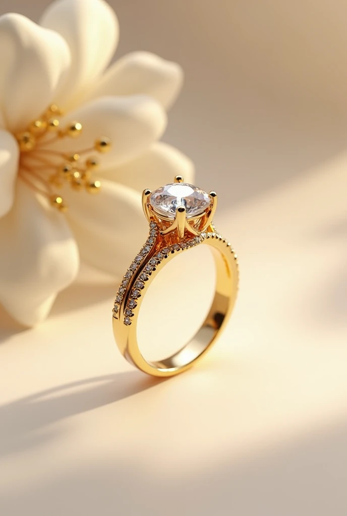 Women's gold engagement ring with details