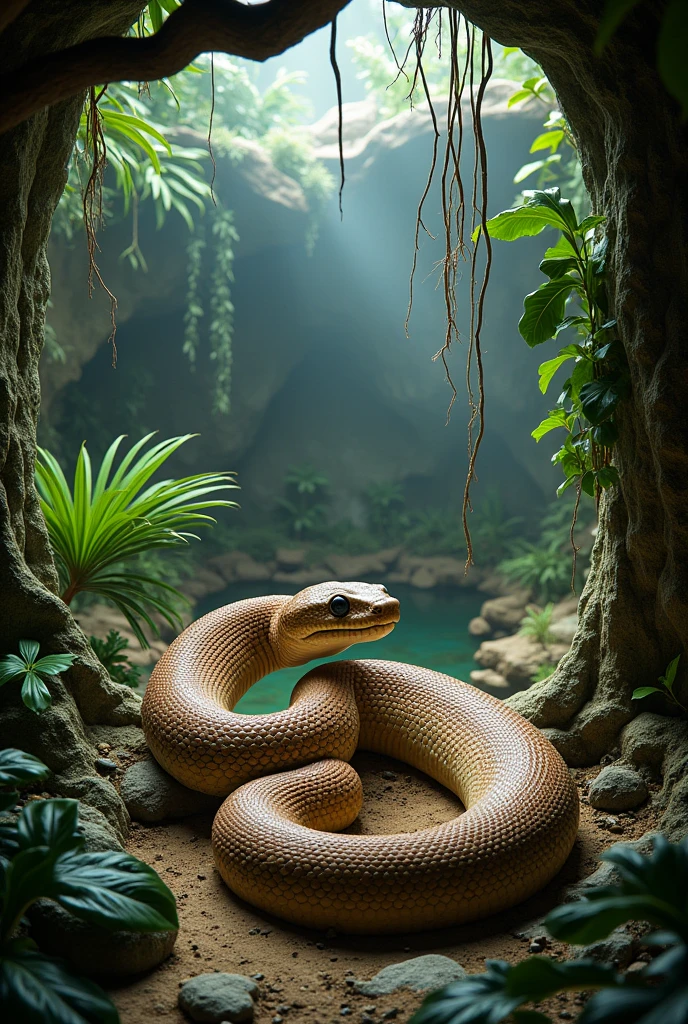 short hair、nude、big areola、small nipples、white skin、Entangled by a large snake