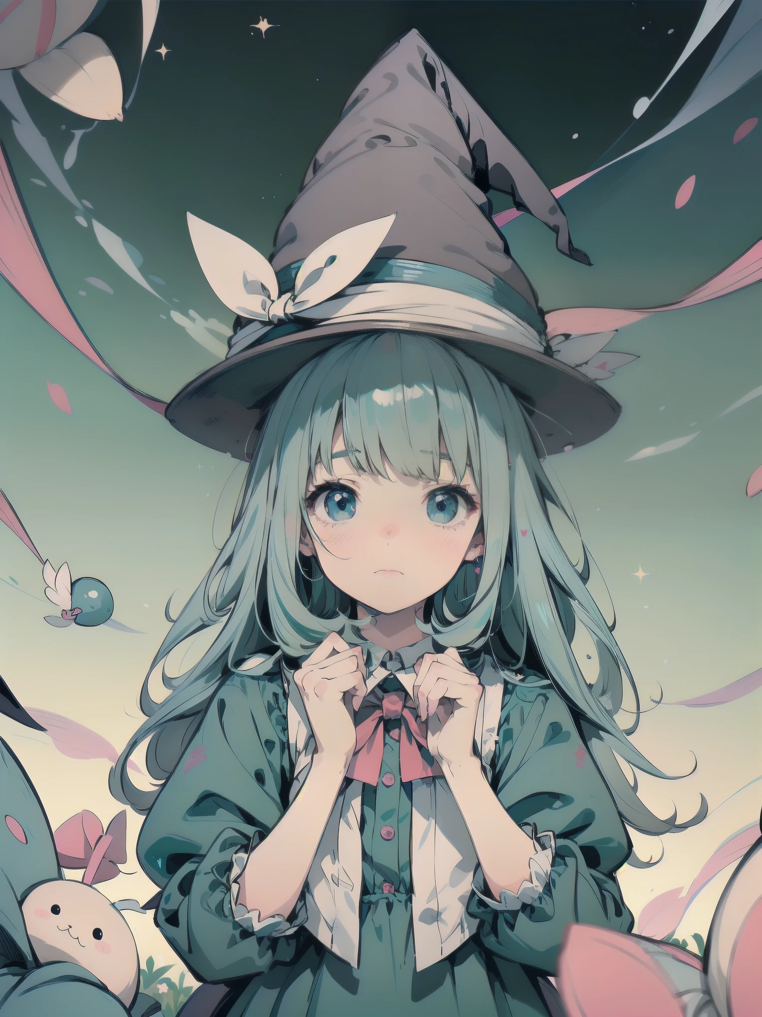 🎶, (🧙‍♀️), ✡, ✨(hat), , Alice in Wonderland, Alone, very beautiful, cute, adorable, embarrassed, alone, blue eyes, look at viewer, looking up, kawaii tech, pastel colors, kawaii, cute colors, Alice in Wonderland, alone, very beautiful, cute, adorable, embarrassed, alone, blue eyes