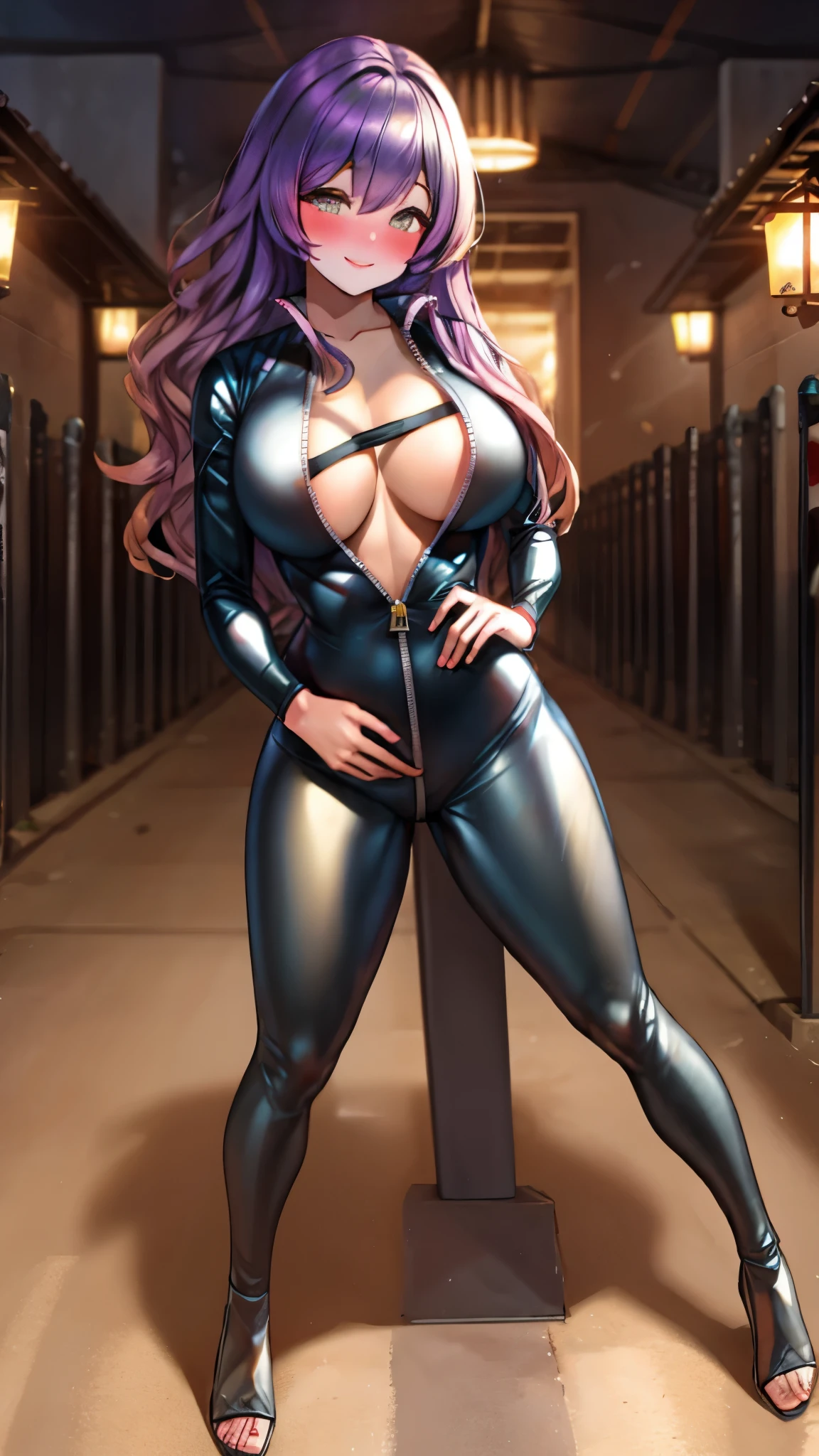 （（super high quality,））（（Ultra-high resolution,））（16K,）（super masterpiece,）（（Ultra HD ,））（Detailed shading,）One sexy mature woman,Golden purple hair from the tips to the shoulders, blush,Sexy smile,Temple precincts,