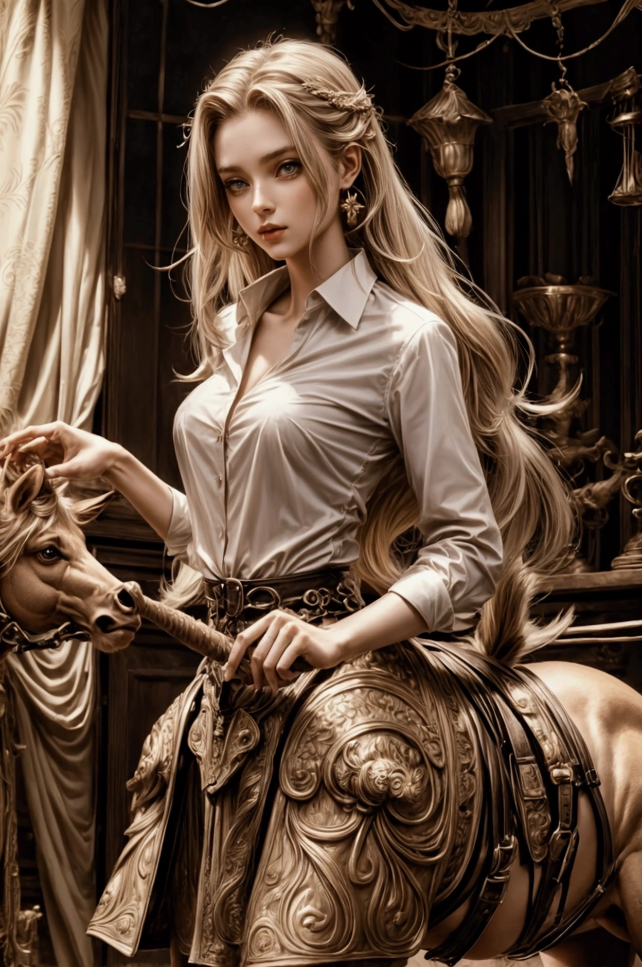 A beautiful centaur,Female centaur,Pretty shirt,