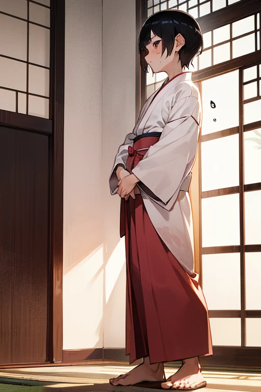 Japanese-style room、kimono、Open、naked、between legs、(Hand hiding)、Elementary school boy、tall、Handsome、Sweat、((masturbation behavior))、(Standing posture)