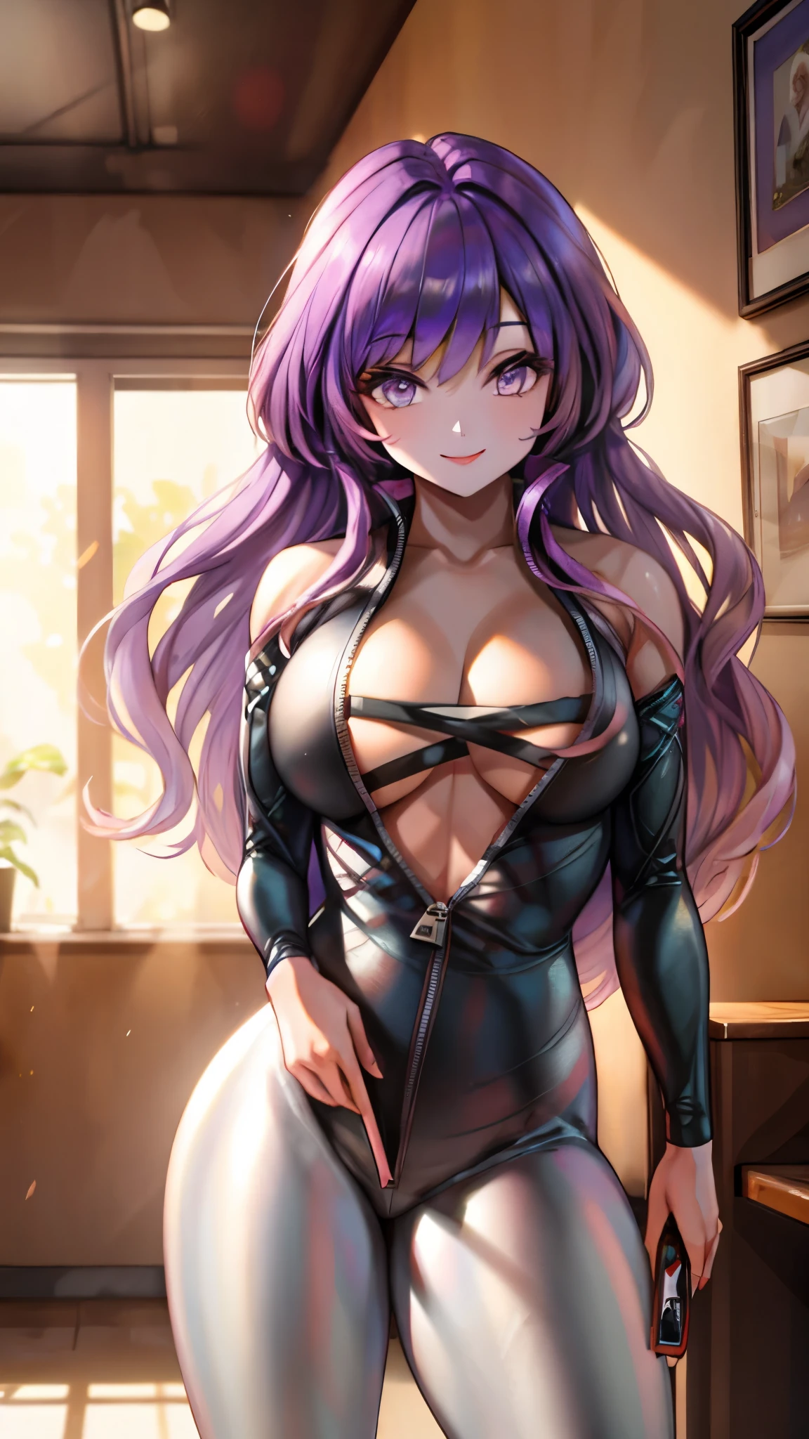 （（super high quality,））（（Ultra-high resolution,））（16K,）（super masterpiece,）（（Ultra HD ,））（Detailed shading,）One Mature Woman,Golden purple hair from the tips to the shoulders,smile,Park in the morning sun,