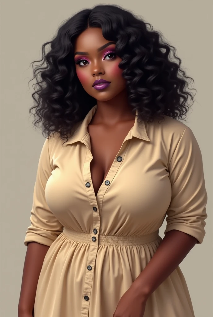 Colombian woman, with dark skin, long hair, with big breasts, curvy xxl body, without any clothes,