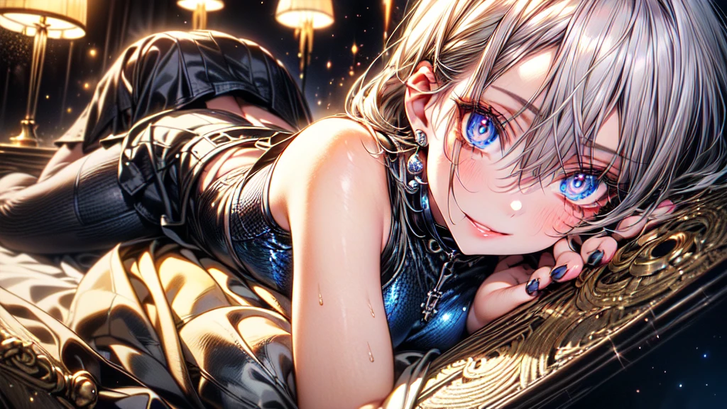 Highest quality、(Bunny girl)、tights、High heels、Glossy Bunny Suit、((On all fours))、Attach your elbows to the floor、Attach the chest to the floor、Place your knees on the floor、Spread your knees wide from side to side、Fold your arms in front of your face、No background、Silver short hair、Beautiful Eyes、Beautiful Face、Delicate eyes

