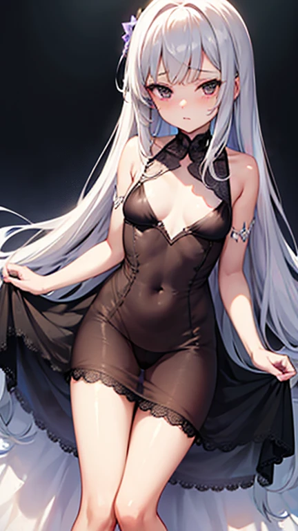 （（high quality、masterpiece、detailed、normal body、５This finger、Precise、delicate））、Magical girl（（silver hair、white and blue leotard armor、super uper high leg、transparent leotard、iron collar、torn leotard、torn leotard、Estrus、Aphrodisiac effect、Erogenous zone sensitivity 100 times、nipple erection、clitoral erection、orgasm、Pupil is heart））、Defeated heroine、The leotard is torn and there is a hole.、Stretch your arms from side to side、defeated and crucified、crucified on the cross、Crucifixion in chains、restrained by chains、open your mouth and put out your bottom、shortness of breath、white breath、A sweet sigh、Ahe face with white eyes turned、slave collar、leash collar、strict collar、iron collar、Slave Fall、fall of pleasure、belly exposed、Dirty crest on the abdomen、The lewd crest shiney body is on fire、Vibrator on nipple、rotor on clitoris、peak of happiness