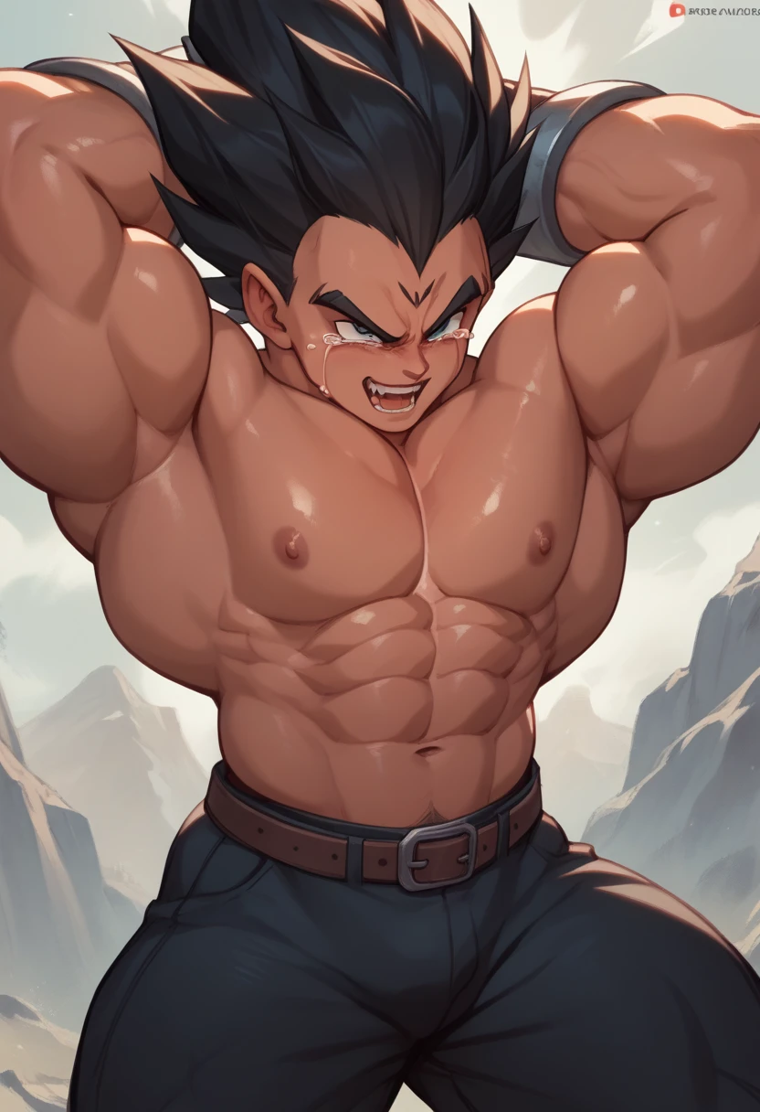 Huge muscles,Crying face,Lots of drool and sweat,Harness,Young face,ager face,Huge erect penis,Full body image,Young body,Muscular legs,Wearing boots,Large, toned muscles,Goku,super saiyan,Imminent sexual activity,Demon body, wings and horns,Shaking violently,Group Sex,Obscene tattoos,Fantastic magic circle