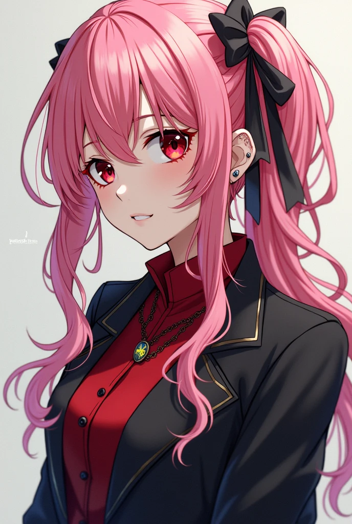 My genshin impact character, Whole body, pink eyes, clothes similar to those of linett,She has loose hair and she has boots like Linet's., abranzando a scaramouche