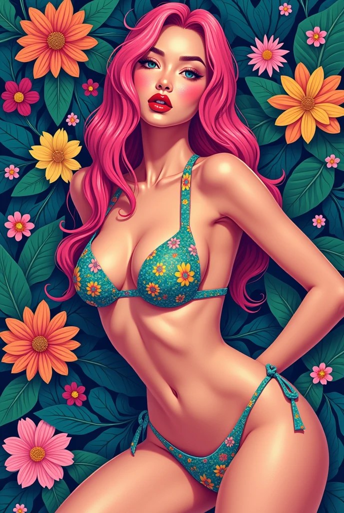 (Adult Latina model Daisy Marie), wtrcolor style, digital art (Lilies), official art, blown by the wind, masterpiece, beautiful, ((watercolor)), paint splash, intricate details. great detail, [drip:0.5], trends on Artstation, Rachel Walker