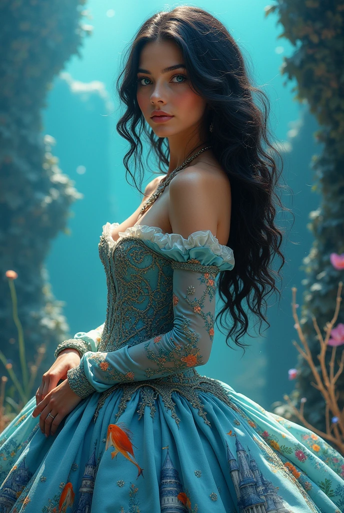 arafed princess in a blue satin ballgown and high heels sitting in a muddy puddle, girl wears a blue ballgown with a hoopskirt, long satin gloves, sapphire necklace, tiara, and earrings, wearing a flowing dress, beautiful maiden, flowing dress, flowing gown, beautiful fantasy maiden, fantasy photoshoot, wearing a blue ballgown, dressed in a beautiful, fantasy ballgown, fantasy beautiful, wearing a magnificent ballgown, wet hair (((drenched))) (((soaked))) (((disheveled))) (((clinging))) (covered in mud)