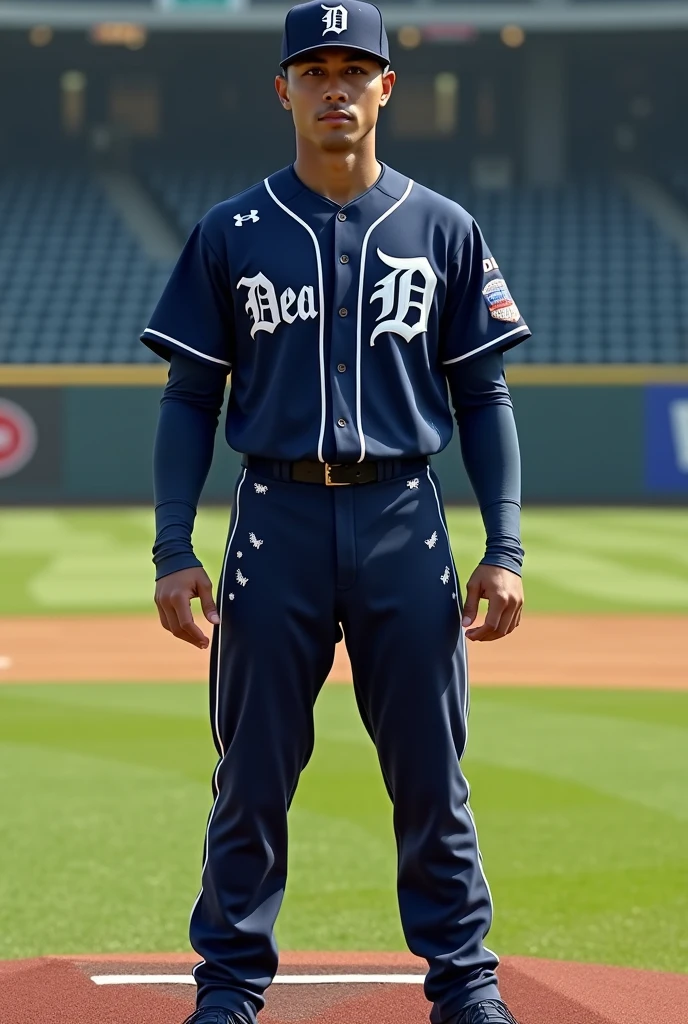 crear imagen al mejor estilo realista del jugador de beisbol de los tigres de detroit llamado miguel cabrera