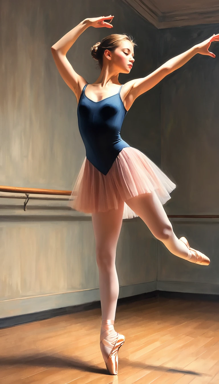 A gymnast performing an elegant routine on the balance beam. Impasto. Pinceladas de Van Gogh. Vibrant, colorful.