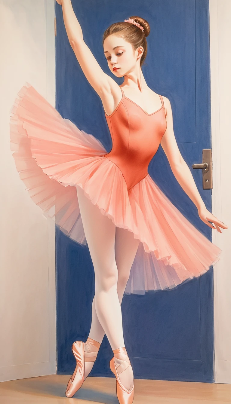crea una bailarina estilo ilustracion de Ali Erturk, alto detalle, hiperrealista, luz natural,ilustracion , colores llamativos