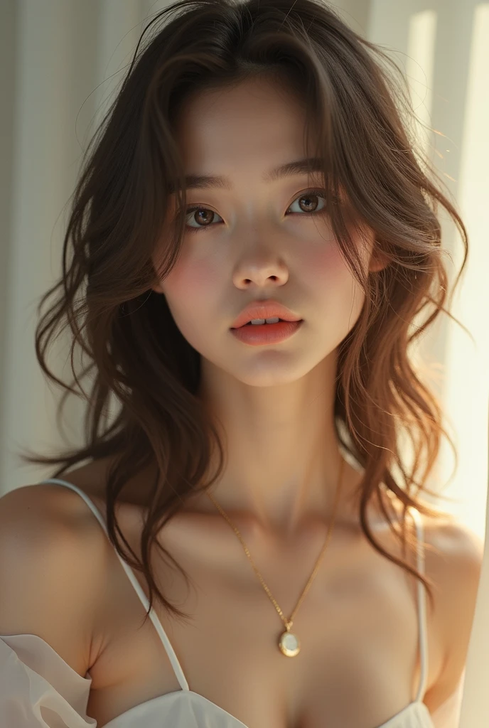 raw photo, real photo, young girl, drooping eyes, Beautiful clear eyes, unique, individual, distinctive face, real skin, Bare skin, slightly open mouth, (Seductive transparent underwear), (dripping, cleavage, fascinating chest), saggy breasts, saggy fascinating chest, lovely, neat, calm, happy, innocent, peaceful, soothing, youthful, irreplaceable, (Extremely high-density images, Ultra-high resolution, 8k, Extremely high resolution, Super fine skin texture), dimple, charming, (fascinating look), dynamic angle,