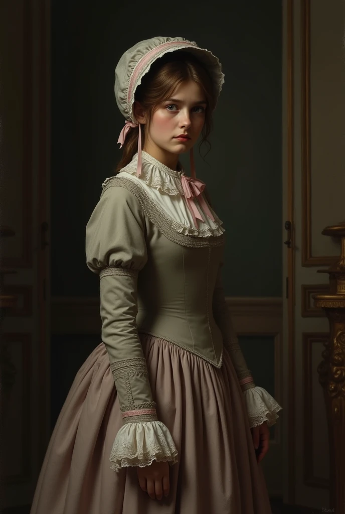 Masterpiece, best quality, hi res, 8k, hi res, 8k, award winning , (classical realistic Victorian oil painting style, sharp focus, intricate, detailed illustration, dirty muted colour palette, highly detailed)
(Victorian girl pussy:1.3)