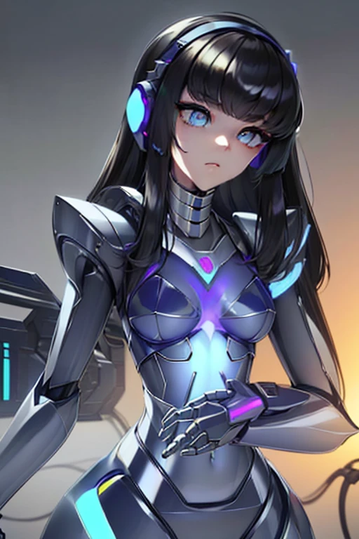 (masterpiece),(Highest quality),(Super detailed),(Best illustrations),(Best Shadow),(Absurd),(Detailed Background),(so beautiful), 16K, 8K, 4K,(Best Shadow),empty eyes,robotization,woman ,big bust,Robot Joint ,Metal skin,Black Suit,long hair,a black suit that covers the whole body,robot hand,cyber bodysuit,mecha head,cyborg eye,Countless cords connected to the whole body,maintenance,robotization, transforming into robot,cultivation tank