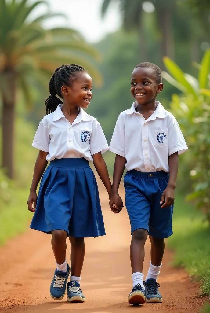 Image réaliste de deux écoliers africains, une fille et un garçon ...