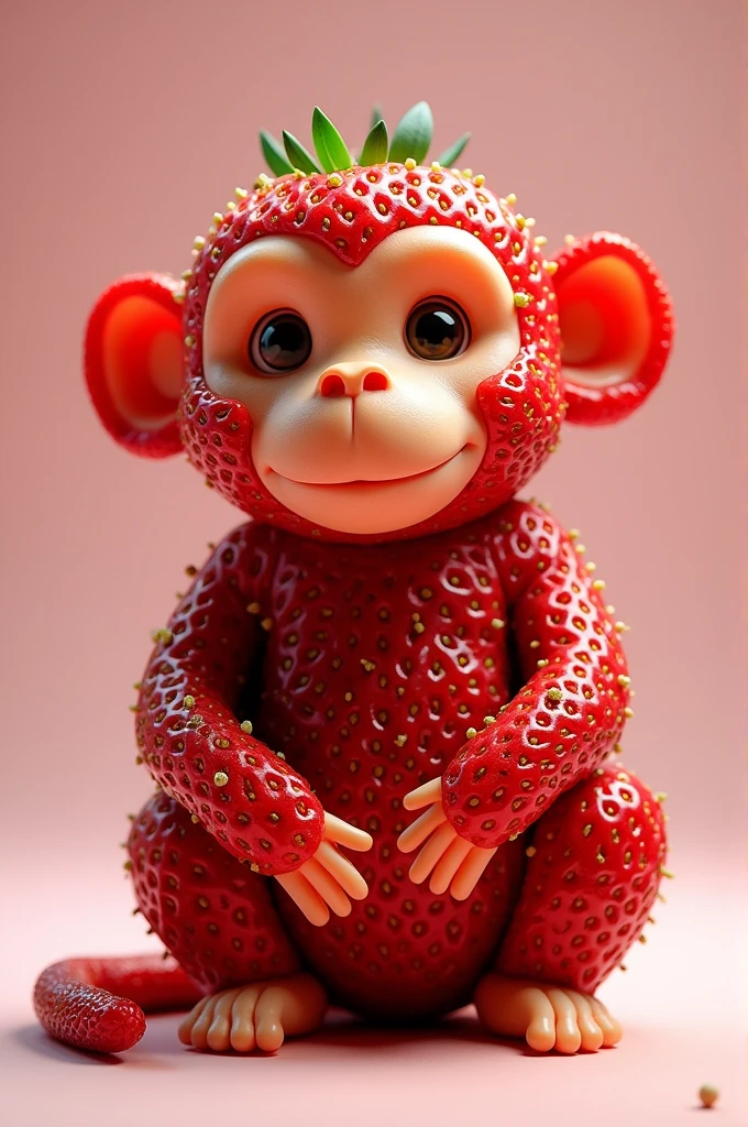 Very delicate tiny pink monkey made of translucent glass, decorated with small gold and red accents. Beautiful and delicate details, shimmering light. Finest quality glass art.