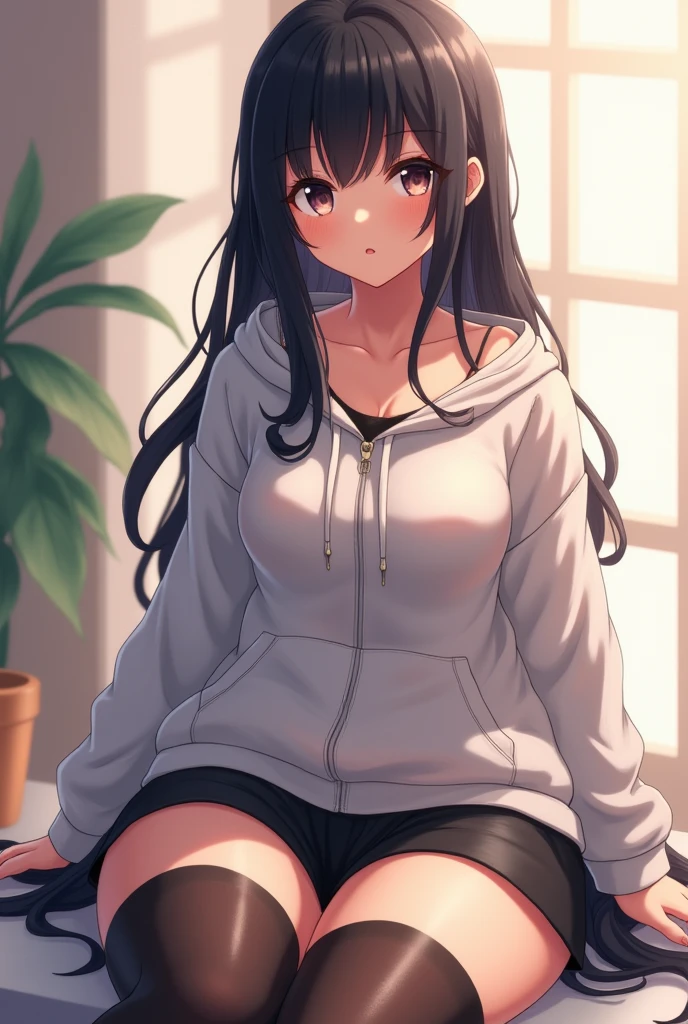 Anime girl in panties and sweatshirt with sexy tits 