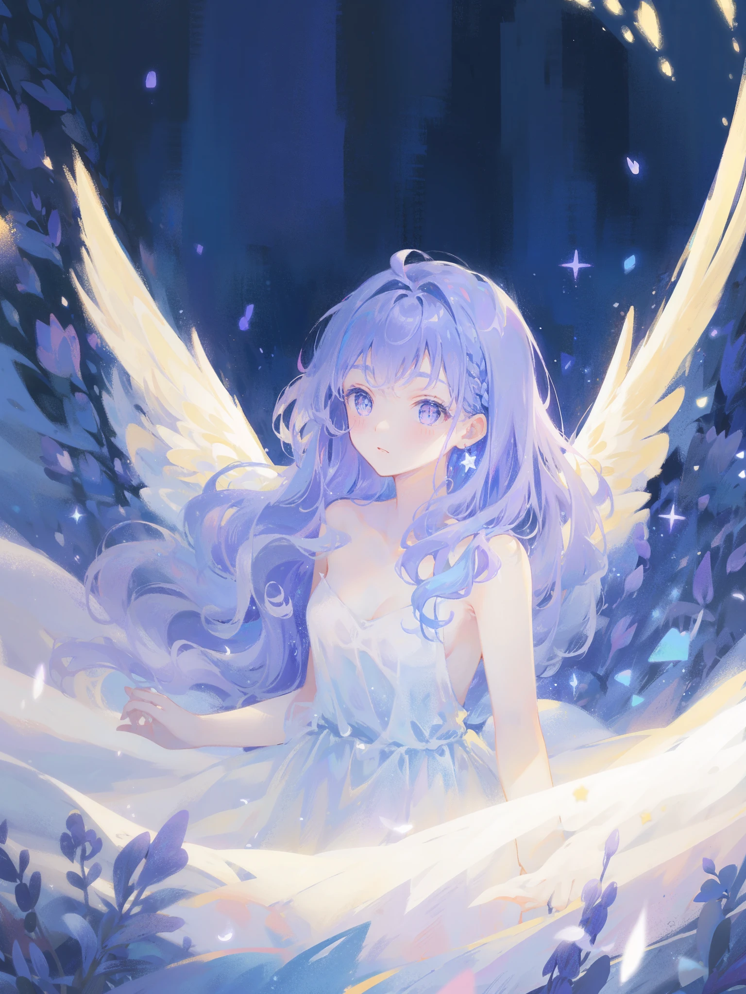 Anime girl with long hair and angel wings in a field - SeaArt AI