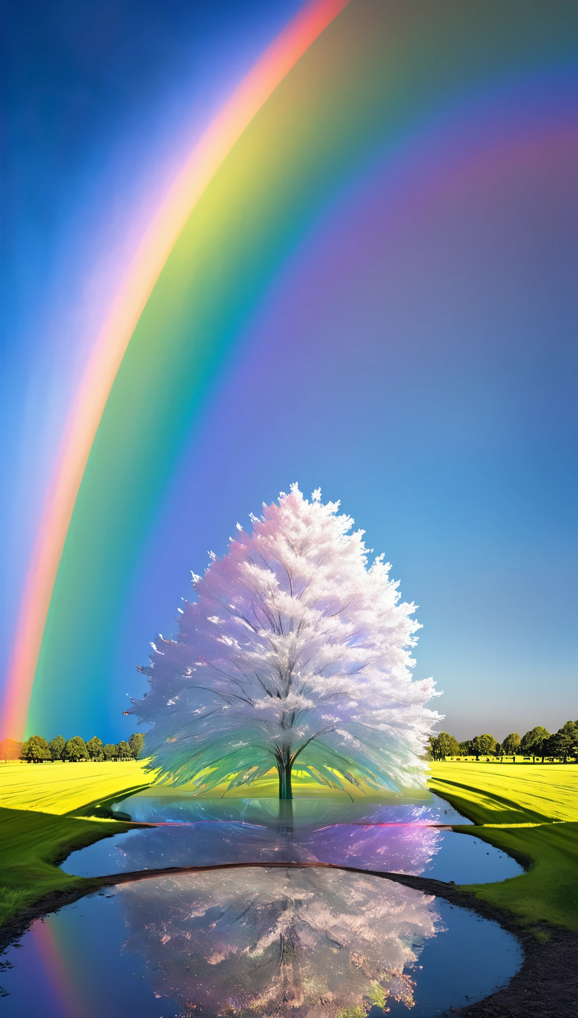 huge beautiful rainbow, seamless color changes, the final point of the gradation is colorless and transparent,iridescent effects, delicate and dynamic textures, contrasts of light and shadow, 2.5D, conceptual installation art, artistic photography, hyper realistic, graphic CG digital art, ultra detailed, absolutely resolution, best quality