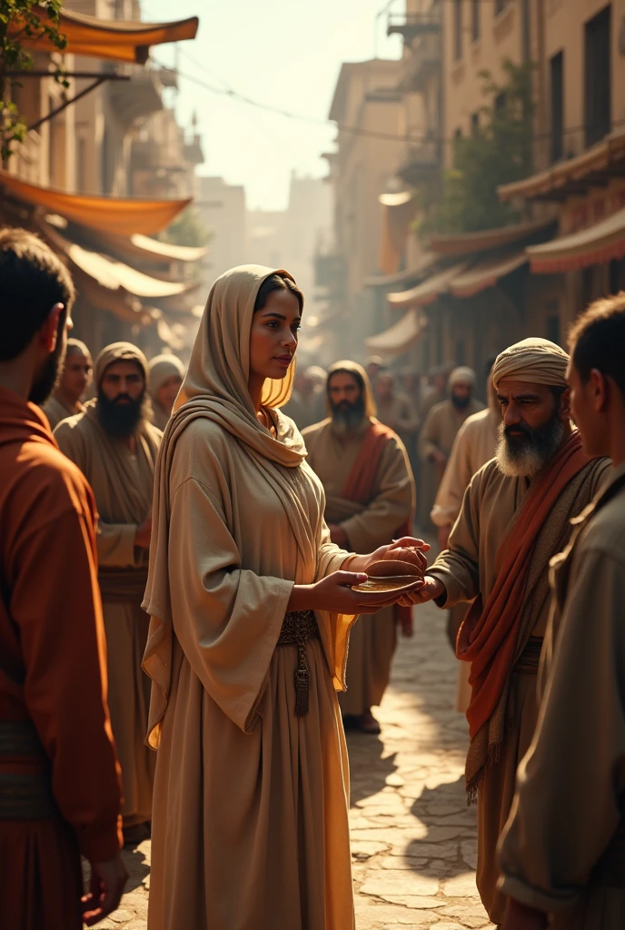 Create a woman giving alms 