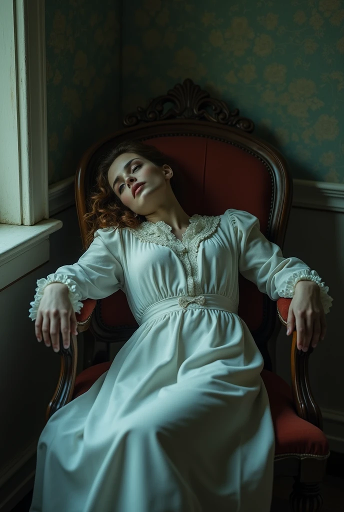 wide angle photograph, genetic descendent of international model alena yarysh and rose leslie, expressively modeling poses for egon schiele, lying on a bed, 1999
