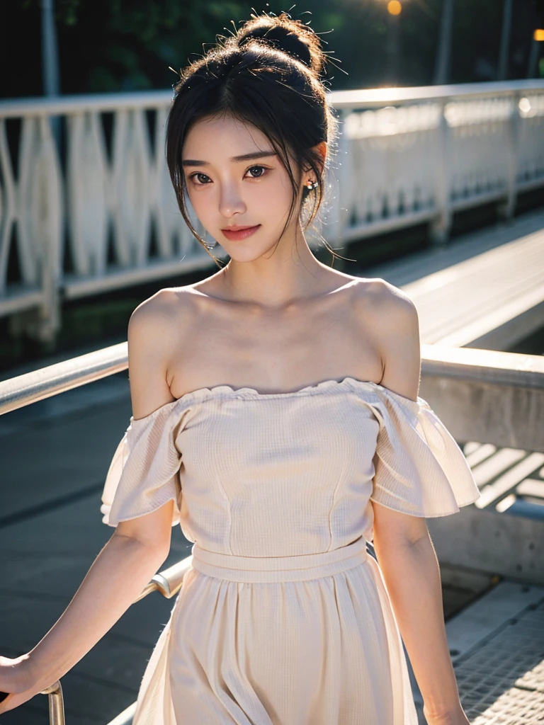 (((best quality))),(((ultra detailed))),(((masterpiece))),illustration,a girl, solo,slim,thin,flat chest,serene setting,(sunrise:1.5), simple dress,shoulder length straight bob hair, morning breeze, innocence,radiant face, teary eyes, clarity, rainy morning, picturesque scene, soil footprints, journey,warm, trees, path after rain, whispered words, wind fury, anchor,alone but not alone, love,(dawn:1.3),(summer:1.2),standing,from front,upper body