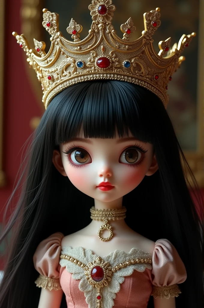 A baby in medieval noble clothes , long silver and black hair , One eye red like rubies and another golden like gold , jewelry , ,