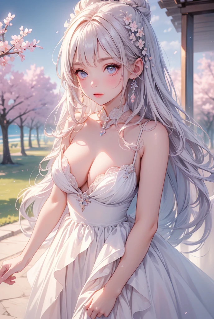 (best quality:1.5), (ultra-detailed:1.5), (()), ((best quality)), (high resolution), (illustration), (an extremely delicate and beautiful), (ultra detailed beautiful face and eyes), 1girl, leaning forward sharp focus, ray tracing, 1girl, silky hair, multicolored hair, White hair(inner color Cherry blossom )、background(sakura tree, day light), eye color(White pink, high definition, inner eye sakura),volumetric lightning, Feet, Chest emphasis, Toes, Full body picture looking_down, (score_9:1.2), (score_8_up:1.2), (score_7_up:1.2),独奏,Perfect anatomy,(one cute girl:1.3),(Line art:1.3),(Soft atmosphere:1.3),perfect anatomy,(A soft anime-style image capturing a delicate and ephemeral atmosphere),Enhance the anime screencap by adding a watercolor background, further elevating the dreamy and ethereal aesthetic. This scene, now rendered in 16k wallpaper resolution, merges the delicate beauty of the girl with pale skin and white hair with a soft, lush watercolor landscape. The big, intricately designed dress and her captivating eyes are set against a backdrop that mimics the fluid, blending colors of a watercolor painting, adding a layer of artistic depth and emotion. The perspective from above at a dutch angle, combined with the watercolor effect, creates a composition that feels like a floating, dream-like world, glowing aura around her are now part of a canvas that blends reality with imagination, inviting the viewer to step into a tranquil world of soft hues and poetic beauty, all encapsulated within a serene, watercolor dream,BREAK,(best quality:1.3),(best masterpiece:1.3),(very aesthetic:1.2),(absurdres:1.2),newest,(intricate details:1.2),ai-generated,absurdres extremely detailed CG,depth of field,dynamic angle,dynamic pose