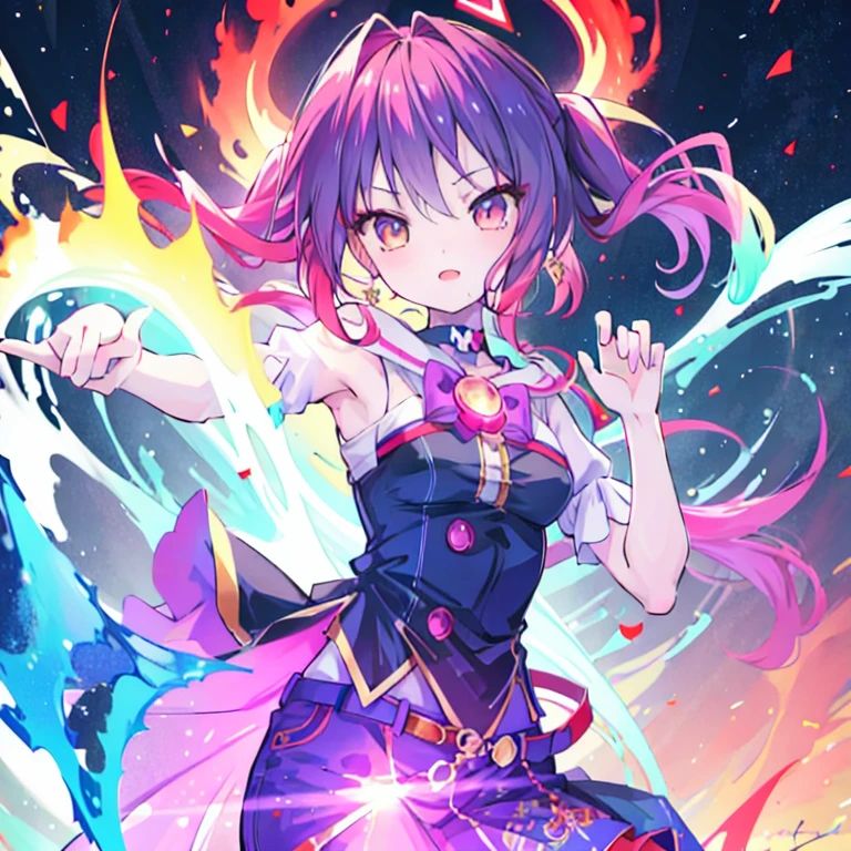 masterpiece, best quality:1.2),anime style:1.8, 1girl, solo, Ultra-detailed, best quality,High saturation, flame, gradient, colorful,magic, vivid colors 