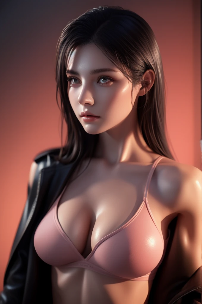 Beautiful girl with realistic black eyes, Pale skin, Glossy pink lips, Medium length black hair, Perfect Face, Perfect Eyes, Wearing a coat, Large Breasts, (((((Upper body photo))))), Advanced Details, Overall Movie, Digital Painting, 8k, Cinematic Lighting, Highest quality, High resolution, Detailed work, Post-processing, Perfect results, Ultra-realistic