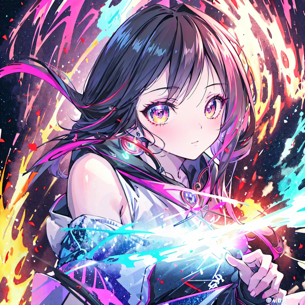 masterpiece, best quality:1.2),anime style:1.8, 1girl, solo, Ultra-detailed, best quality,High saturation, flame, gradient:1.5, colorful,magic, vivid colors 