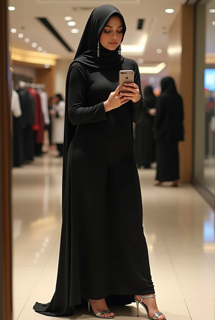 A girl with fully covered with oversized hijab who walking on the road