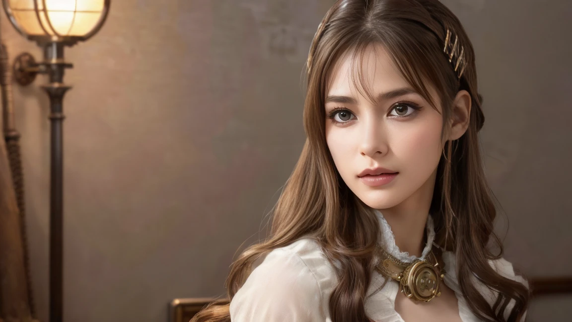 ((masterpiece, Highest quality, High resolution, 8K wallpaper incorporating highly detailed CG,Super detailed)), (Huge and stunning goddess shot, Very hot and sexy, Incredible beauty, Perfect Proportions, Beautiful body, The beauty of a glamorous body:1.3)、Japanese、Beautiful Face、Beauty、Beauty、cute、Alluring、Super big breasts、cute目、Detailed Eyes、Brown eyes、Long eyelashes、Brown Hair、steampunk、nurse、nurseキャップ、nurse、Female doctor、Angel in White