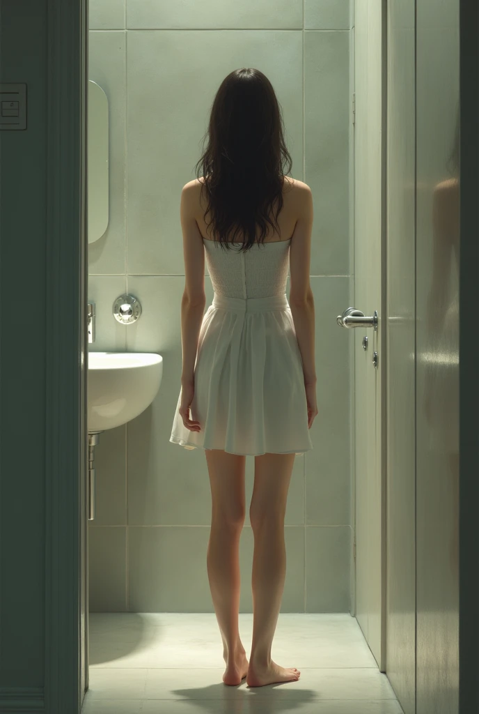 ((masterpiece, highest quality, Highest image quality, High resolution, photorealistic, Raw photo, 8K)), Best Quality, Realistic photograph Full-length of Thai young girl , Young, child, innocent, trying to take off her skirt for pee in bathroom, show real pussy, show real vagina, No under were, erotic, porn.