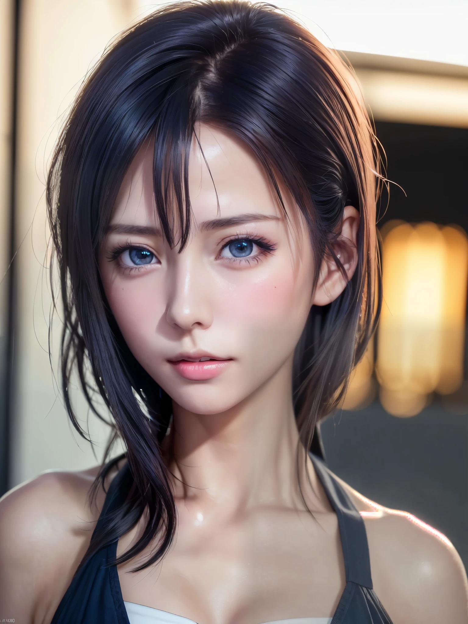 Anime girl with long black hair and blue eyes,Smooth anime CG art,Realistic anime 3D style,Realistic anime art style,Detailed digital animation art,Digital animation illustration,Realistic anime art style,kawaii realistic portrait,Detailed portrait of anime girl,A beautiful anime portrait,Realistic anime girl rendering,Realistic young anime girl, Portrait anime girl,Full body female love,Landscape exterior