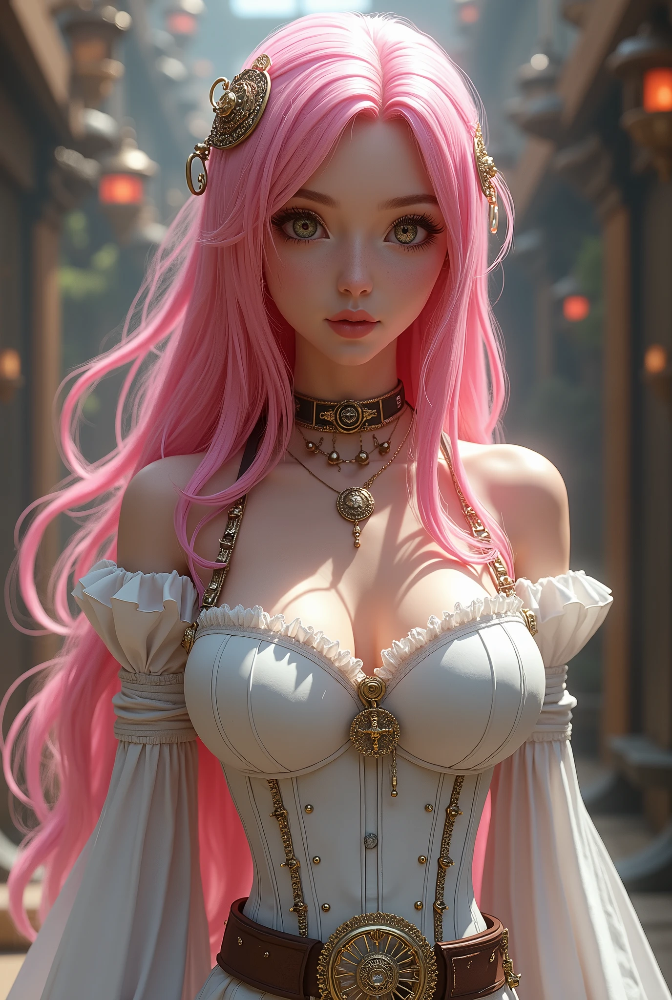 ((Princess aurora, from disney the sleeping beauty animated movie series)) ((beautiful face)) (red lipstick) ((long blonde hairstyle with bangs)) ((very huge breasts) (perfect slim body) ((wears long pink dreds with white ornament)) ((choker, head band)) ((posing sexy inside castle tower)) (high definition, dynamic lights and shadows) ((masterpiece)) (8k) (perfect face) (best quality) (perfect hands)