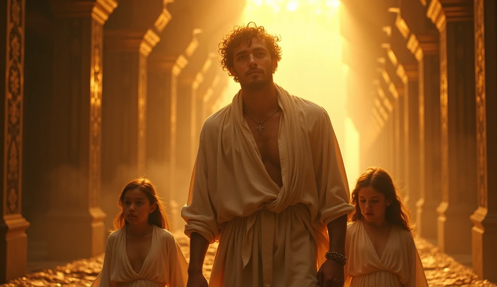 **Visual Prompt:**
**Action:** The young Stoic philosopher, around 2, stands confidently in an ancient Roman library, his bronzed skin glowing under the soft light of oil lamps. His slightly transparent tunic clings gently to his well-proportioned physique, subtly revealing a muscular shoulder and a glimpse of his defined chest, adding an air of sensuality to his presence. His short, well-groomed beard and neatly styled, wavy hair accentuate his striking features. With a seductive, intense gaze, he holds an open scroll in one hand, addressing a small gathering of scholars who listen intently, their faces reflecting admiration and respect. The philosopher's expression is firm yet alluring, embodying a magnetic blend of strength, wisdom, and sensuality.
**Cinematic Details:** Shot with a Canon EOS R5, Sigma 50mm f/1.4 DG HSM Art Lens, with an 85mm lens, rendered in 8K resolution, Octane render. The warm, ambient lighting enhances the bronzed tone of his skin and the fine textures of his tunic, while the camera captures the depth of his seductive gaze and the subtle reveal of his physique. The ancient library, filled with scrolls and adorned with classical Roman decor, serves as a backdrop that emphasizes the philosopher’s blend of intellectual authority and sensual appeal, drawing viewers into his world with a sense of intrigue and allure.