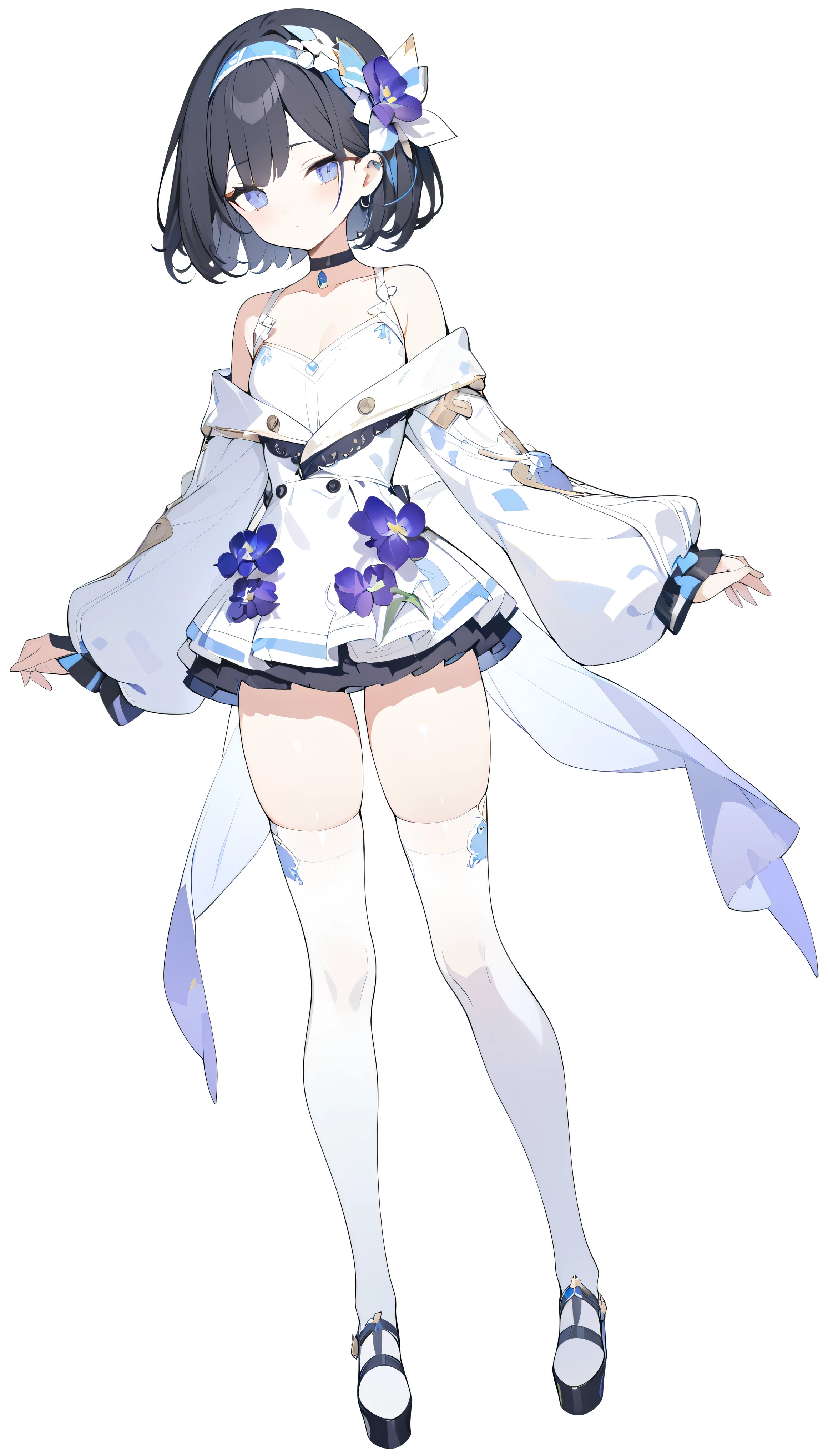 One girl, alone, smile, masterpiece, highest quality, VTuber - whole body, short hair、bikini、Simple Background、Standing in front of the viewer、barefoot、Smaller breasts、Character design sheet、