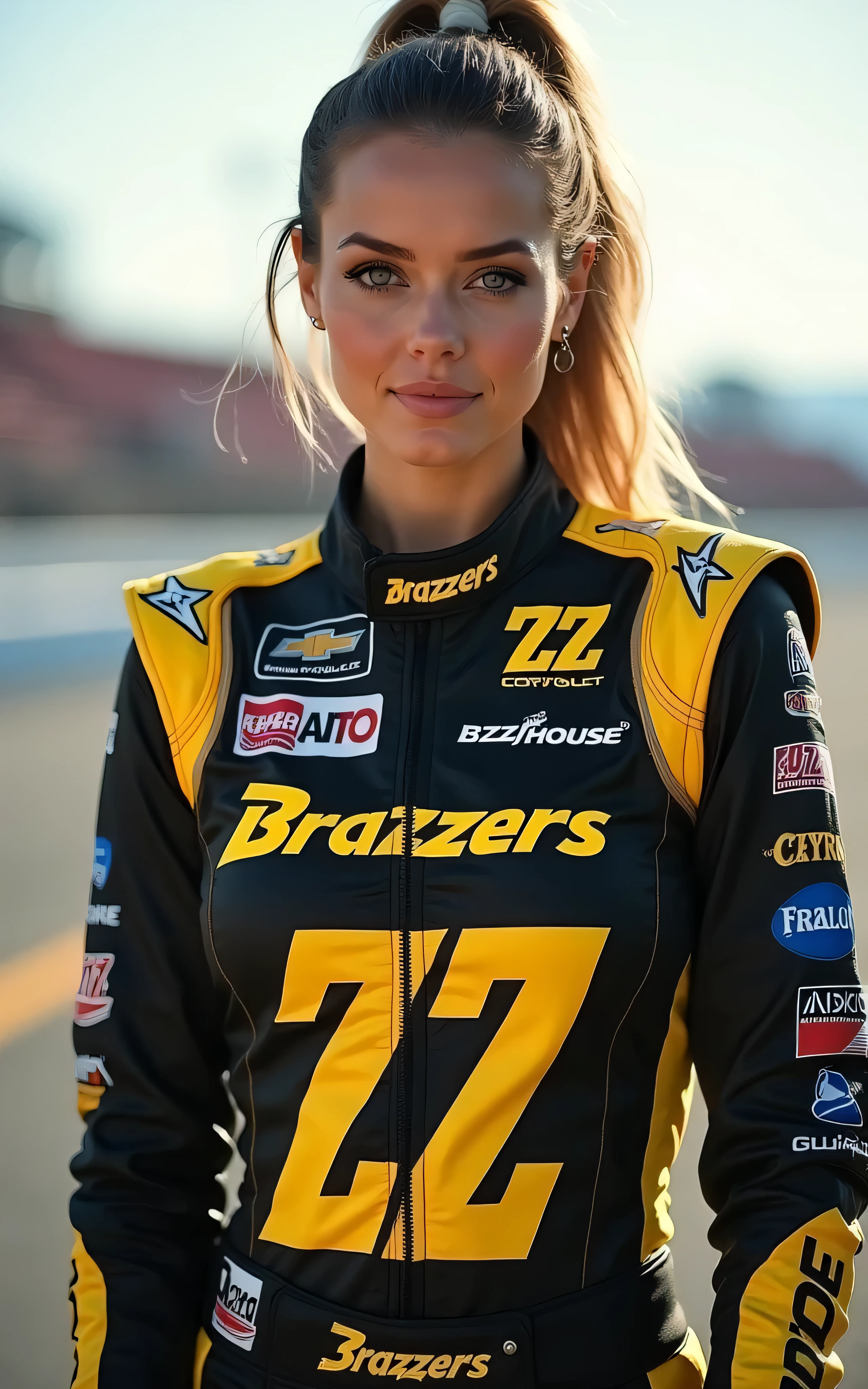 a sports photograph of beautiful (DF1sh31:1.1) woman,as a NASCAR race car driver,wearing a (lime green) racing firesuit,standing next to racing stock car,parked in victory lane,holding championship trophy,speedway in background,sports magazine photoshoot,sharp focus,detailed eyes,(highly detailed),(HDR),(8k wallpaper),colorful,intricately detailed,highres,absurdres,hyper realistic,8K UHD DSLR,Fujifilm XT3,taken with (Canon EOS 1Ds camera),extremely intricate,dramatic,(looking at viewer),4k textures,hyperdetailed,as seen in (Sports Illustrated),PA7_Portrait-MS,<lora:DF1sh31_05B-000003:0.9>,