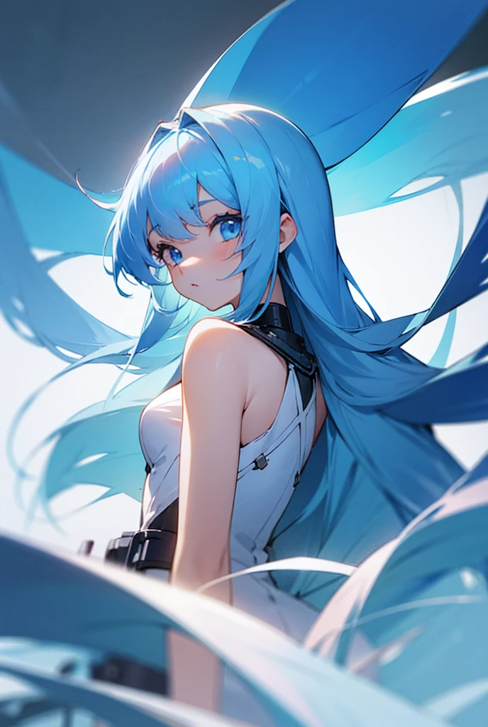 woman, long cyan hair, long hair, (beautiful detailed lips), (best quality, ultra-detailed) dynamic, anime, bare front