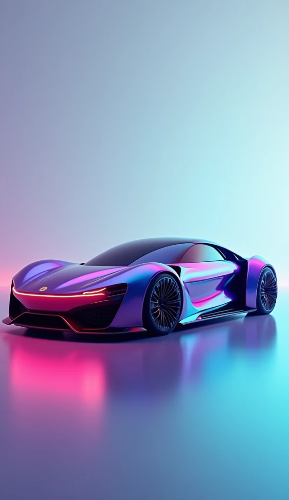 A colorful, gradient car, highly detailed, 8K, photorealistic, intricate color scheme, dynamic lighting, glossy paint, futuristic design, side view, reflections, dynamic pose, studio setting, cinematic composition, vibrant colors, seamless gradients, advanced 3D rendering, elegant curves, precise details, premium quality