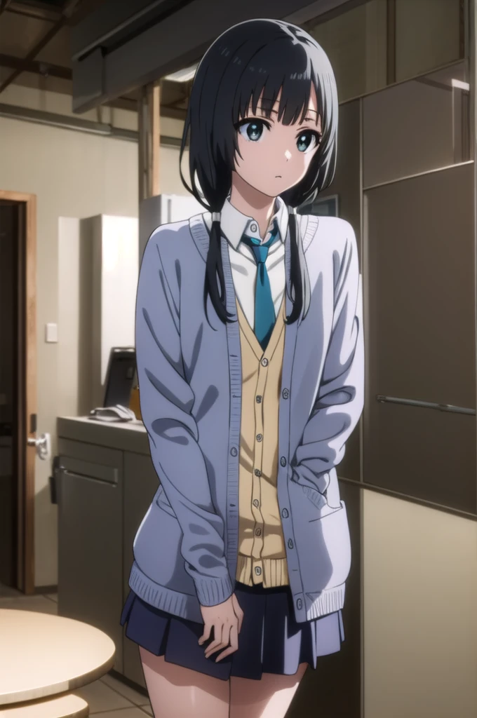 emayasuhara, ema yasuhara, long hair, black hair, twintails, (black eyes:1.3), low twintails,
BREAK skirt, school uniform, necktie, cardigan, shirt, grey shirt, black skirt, yellow cardigan,
BREAK indoors, office,
BREAK looking at viewer, (cowboy shot:1.5), dynamic pose,
BREAK (masterpiece:1.2), best quality, high resolution, unity 8k wallpaper, (illustration:0.8), (beautiful detailed eyes:1.6), extremely detailed face, perfect lighting, extremely detailed CG, (perfect hands, perfect anatomy),