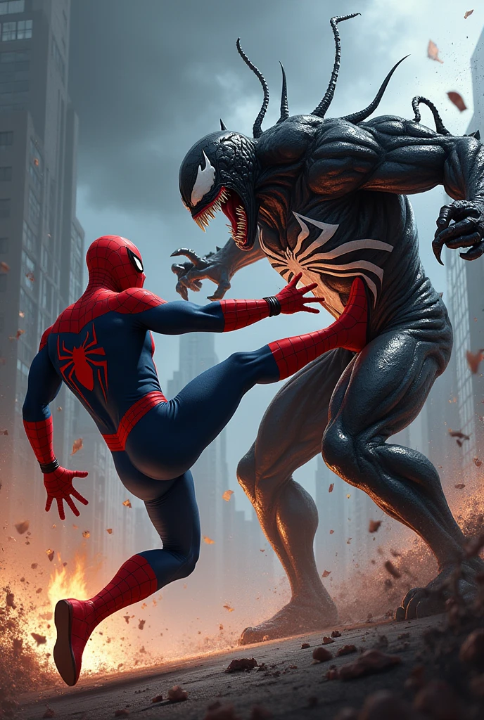 Venom kicking spiderman