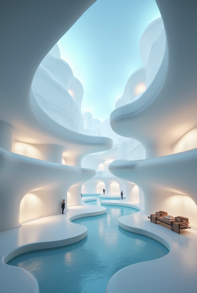 Futuristic Architectural Scene : Design an urban or interior environment that integrates elements of modern or futuristic architecture. Architecture professionals, interior design, or real estate might be particularly interested in an innovative vision of space. The name of the architecture can take for example wstars¢ with a unique model