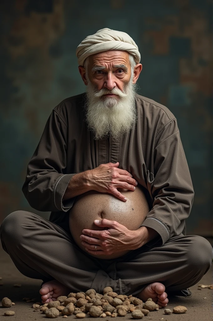  pale skin kurdish pregnant woman in straight tight tied hijab nude shoulder nude arm breasts bracelet kissing her grandfather in village room hands fixed arms fixed consistent love embracing 