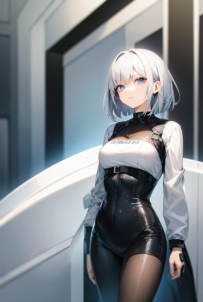 tmasterpiece,best qualtiy,the detail,1girll,closeup cleavage,brightly,lineworks,cheerfulness,Clothing is transparent,East of Berlin,Long silver-gray hair,Long legs