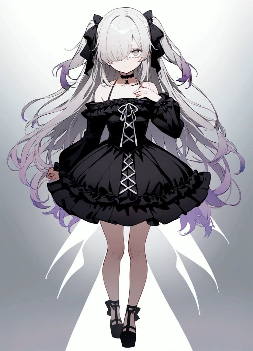 <lora:bess_hamiti:1>, 1girl, solo, breasts, thighhighs, animal ears, rabbit ears, long hair, dress, full body, purple footwear, cleavage, side-tie panties, looking at viewer, chinese clothes, white background, panties, large breasts, long sleeves, holding, bare shoulders, hair ornament, wide sleeves, simple background, underwear, twintails, china dress, black panties, cleavage cutout, black thighhighs, hair bow, rabbit hair ornament, detached sleeves, pelvic curtain, very long hair, clothing cutout, bow, standing, closed mouth, shoes, blush, striped, bangs, virtual youtuber, purple dress, hair between eyes, low twintails, short dress, sleeveless dress, smile, purple hair, string panties, brown eyes, sleeveless